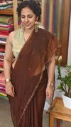 Dark Brown Organza Saree with Pita work Embroidery - TD16 - 6D