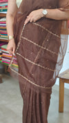 Dark Brown Organza Saree with Pita work Embroidery - TD16 - 6D