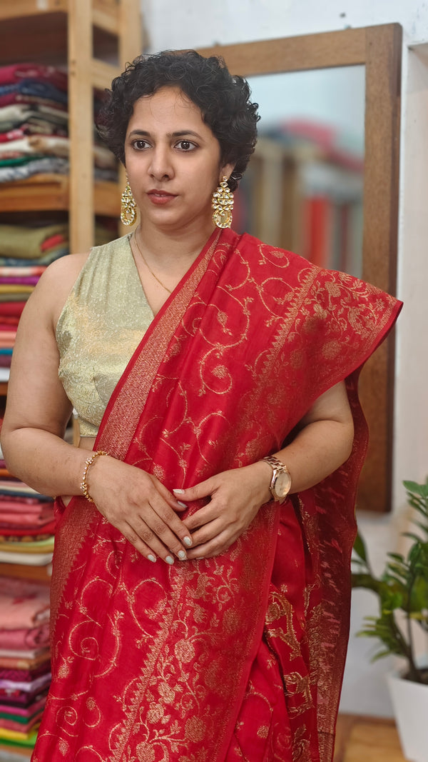 Chilli Red Banarasi Saree - BLM8 - R2