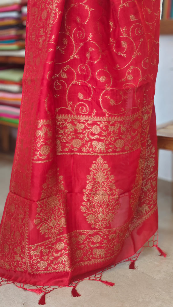 Chilli Red Banarasi Saree - BLM8 - R2