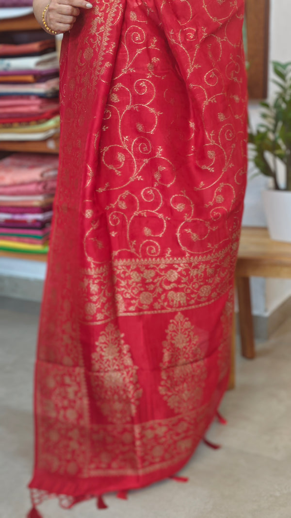 Chilli Red Banarasi Saree - BLM8 - R2