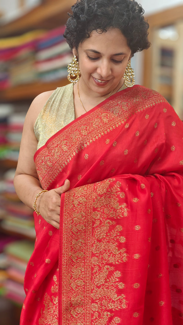 Chilli Red Banarasi Saree - BLM8 - R3