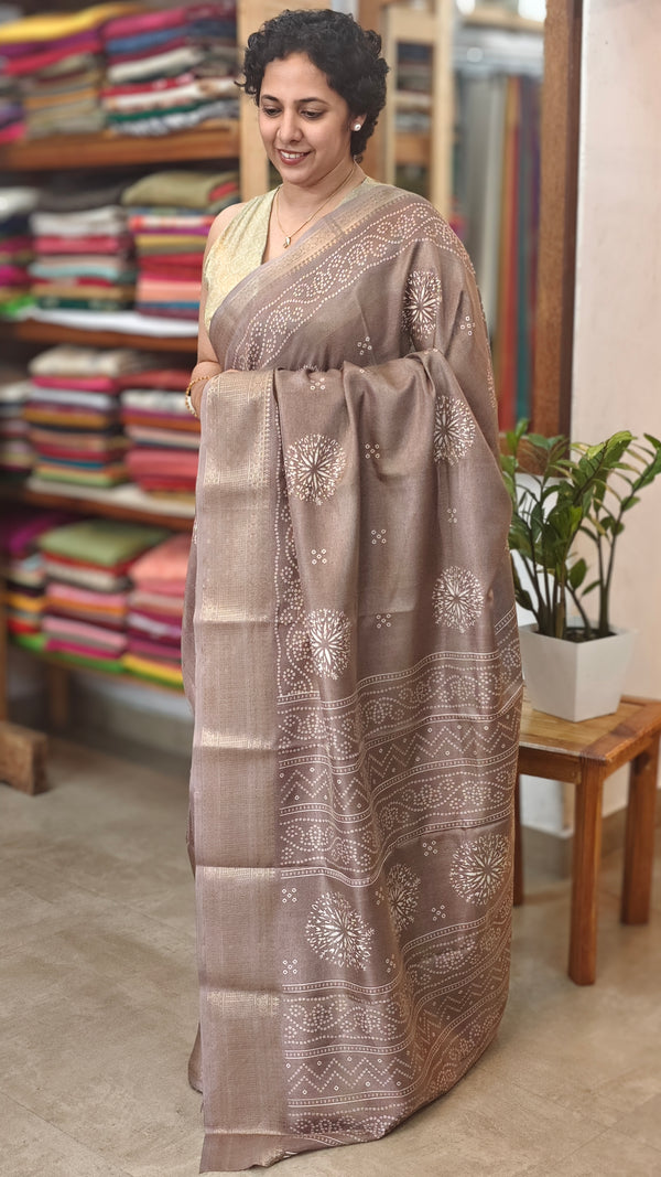 Taupe Shade Printed Semi Silk saree