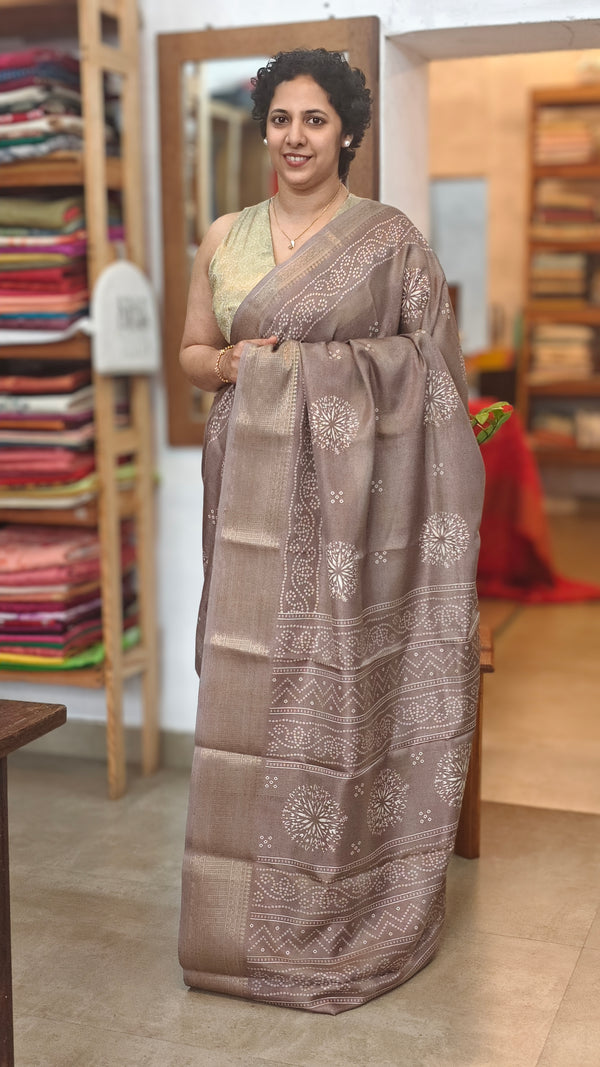 Taupe Shade Printed Semi Silk saree