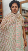 Cream Cotton Hakoba Block Printed Suit - Cream, Pink and Teal - CNA8