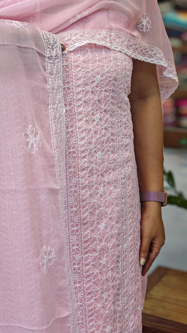 Baby Pink Embroidered Georgette suit - 7M3D
