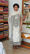 White and black embroidered cotton suit