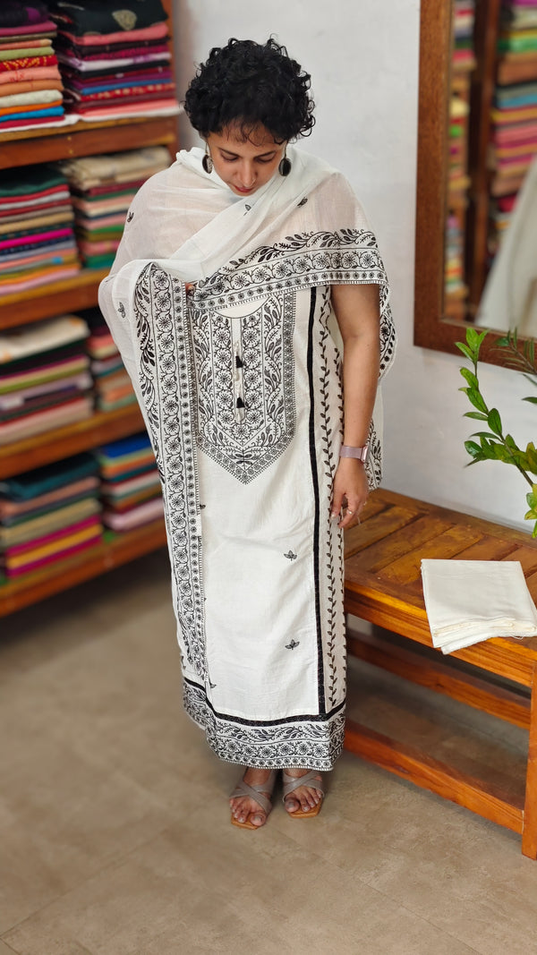 White and black embroidered cotton suit