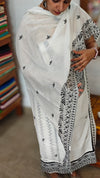 White and black embroidered cotton suit