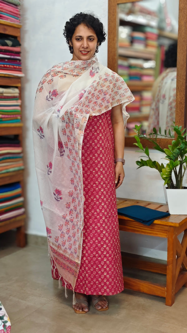 Pink cotton suit with chanderi dupatta