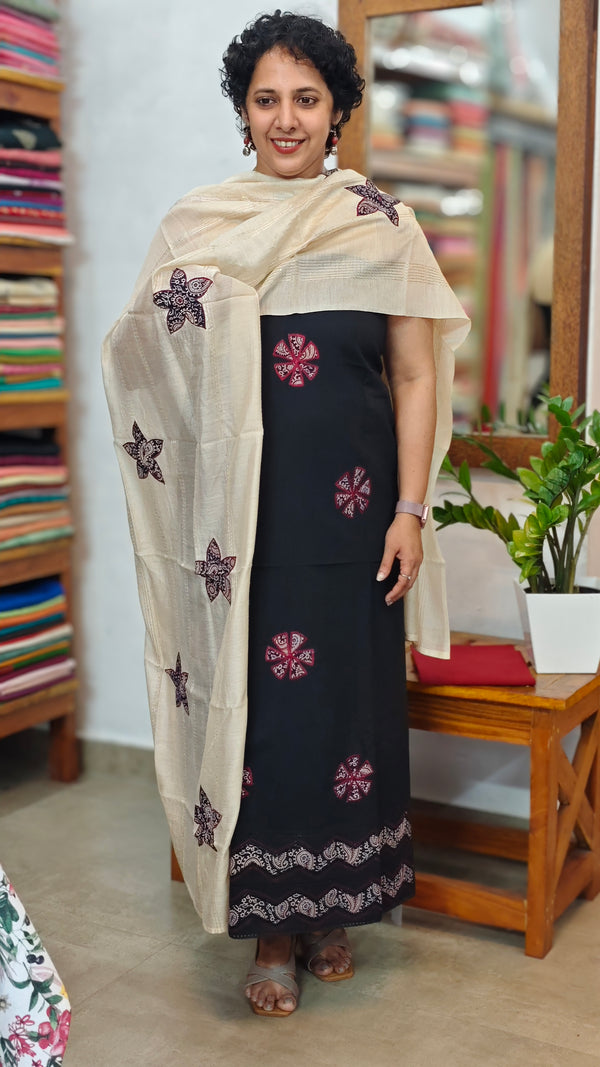 Black Cotton Applique Suit