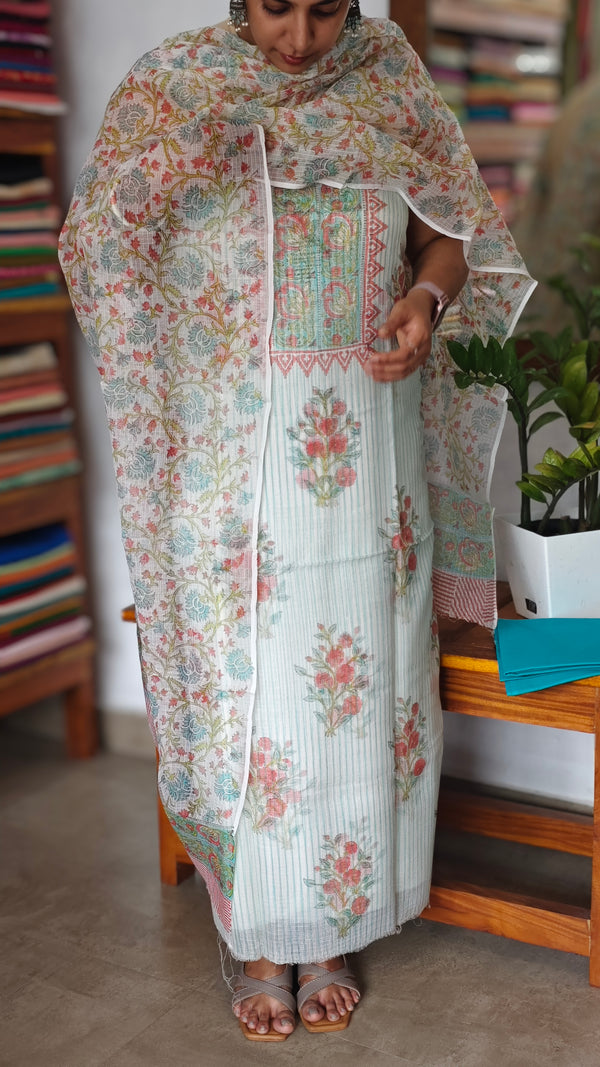Floral Sangneri Block print Kota Doria suit - GD331