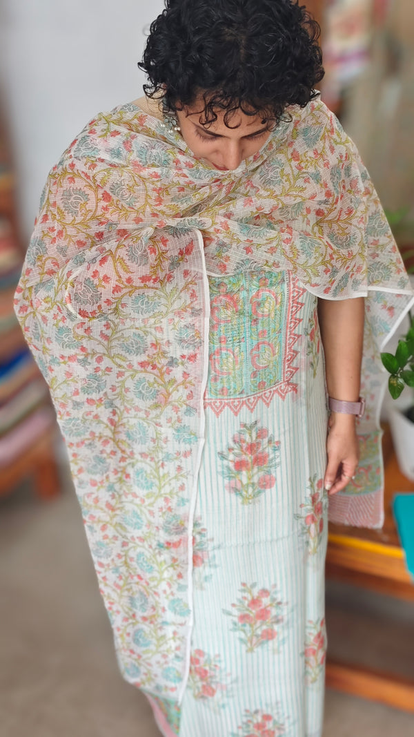 Floral Sangneri Block print Kota Doria suit - GD331