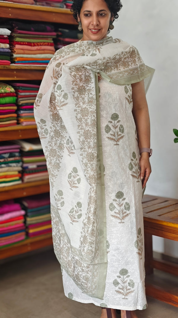 Off white and Sage Green Block print suit