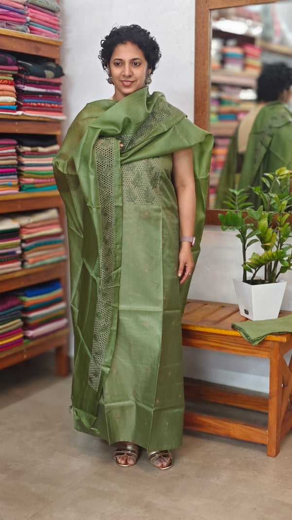Forest Green Noil Tussar Cutwork Suit