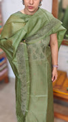 Forest Green Noil Tussar Cutwork Suit