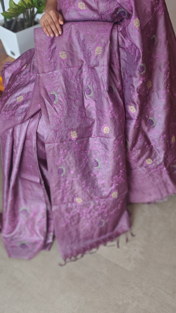 Dark Lavender Tussar Silk Saree - FSM8