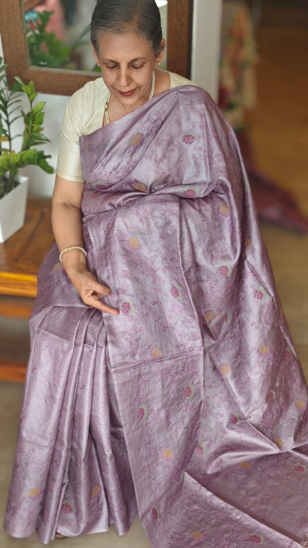 Lavender Tussar Silk Saree - FSM8