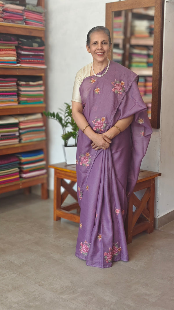 Purple Silky Kota Embroidered Saree - JCX