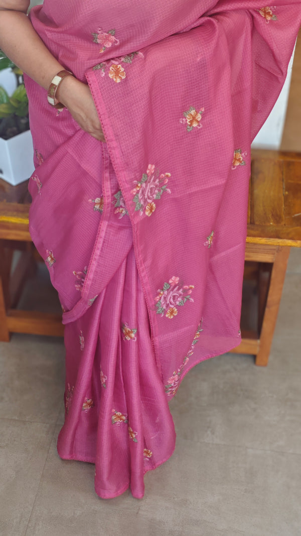 Pink Embroidered Silky Kota Saree - JCX