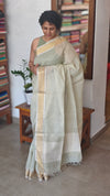Cream Linen Silk Saree - DR42