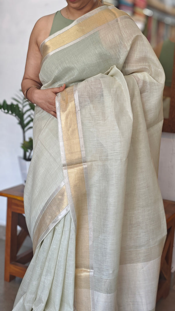 Cream Linen Silk Saree - DR42