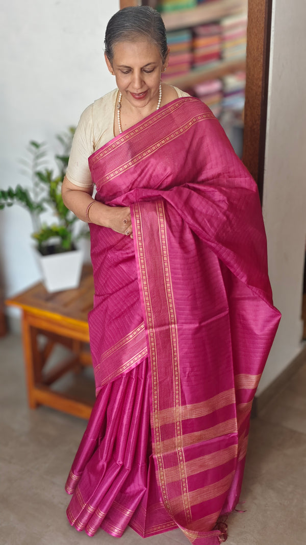 Pink Woven Semi Tussar Silk Saree - TF51