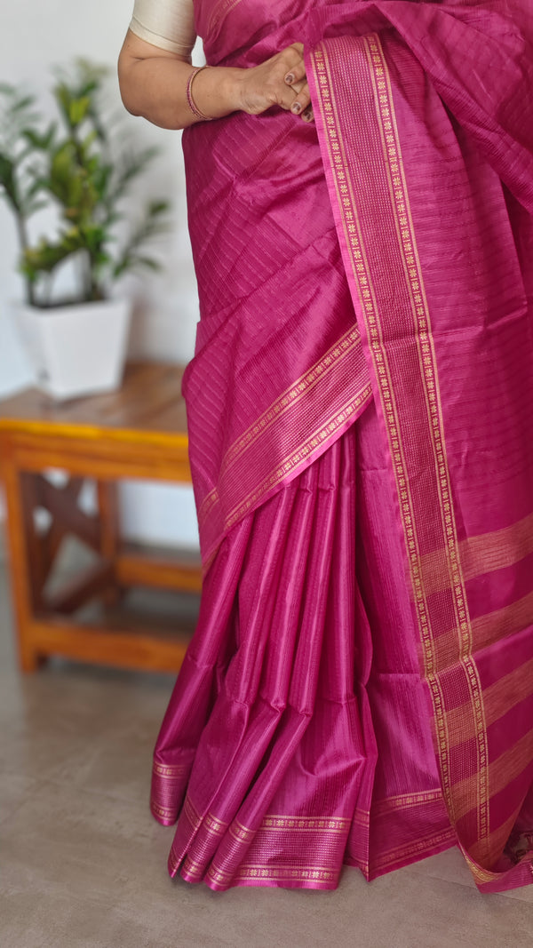 Pink Woven Semi Tussar Silk Saree - TF51