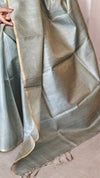 Metallic Teal Tussar Tissue Saree - CCK3
