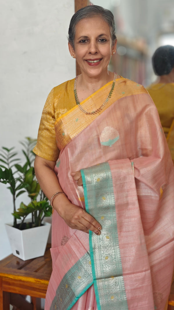 Peach Ganga Jamuna Banarasi Tissue Saree