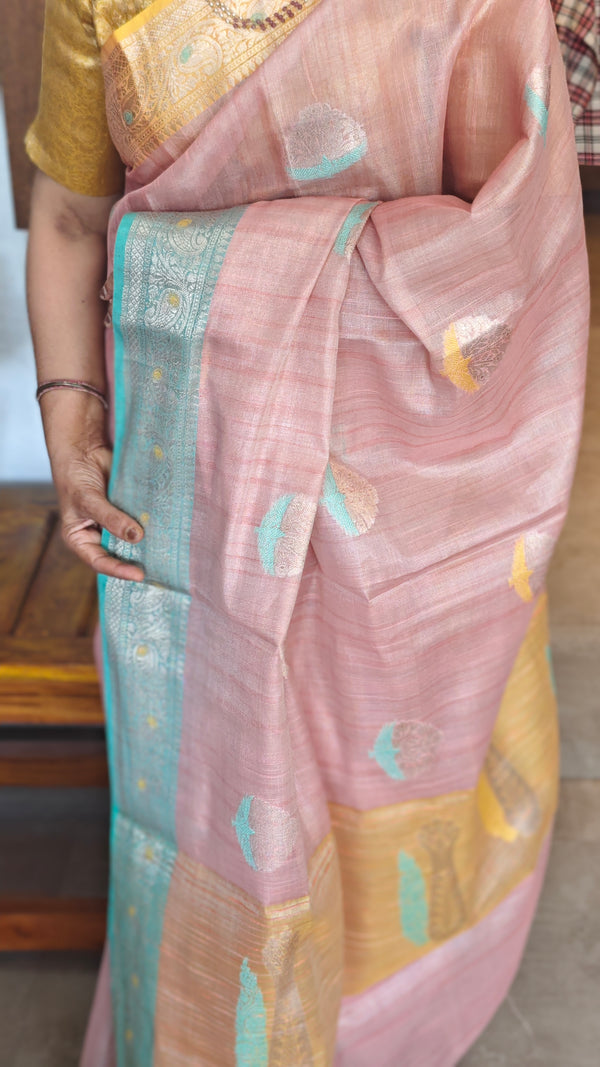 Peach Ganga Jamuna Banarasi Tissue Saree