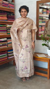 Light Beige Cross Stitch Embroidered Semi Tussar Silk Suit - MTV6 - A7