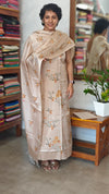 Light Beige Cross Stitch Embroidered Semi Tussar Silk Suit - MTV6 - D4