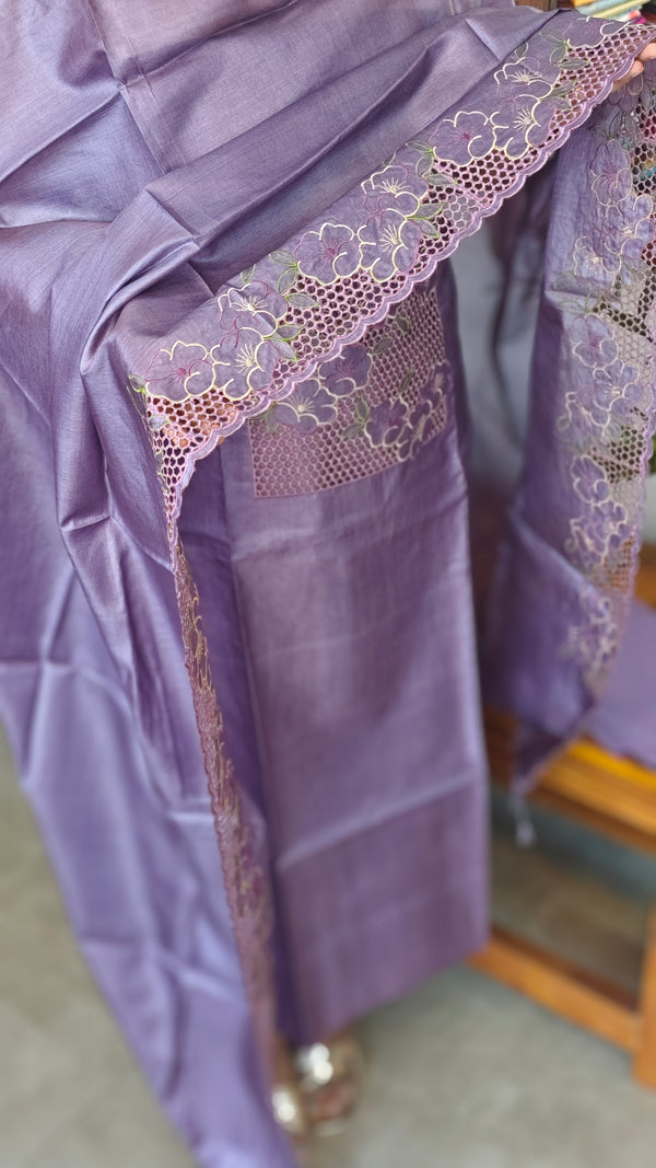 Dusty lavender Cutwork Noil Tussar silk suit