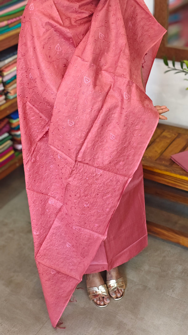 Blush pink bamboo tussar silk suit