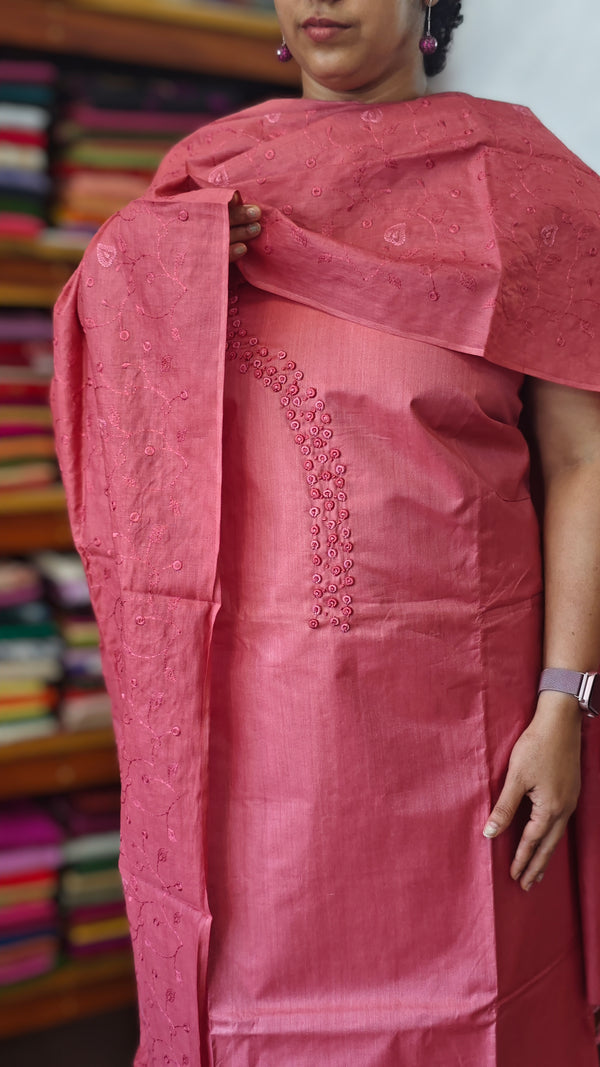 Blush pink bamboo tussar silk suit