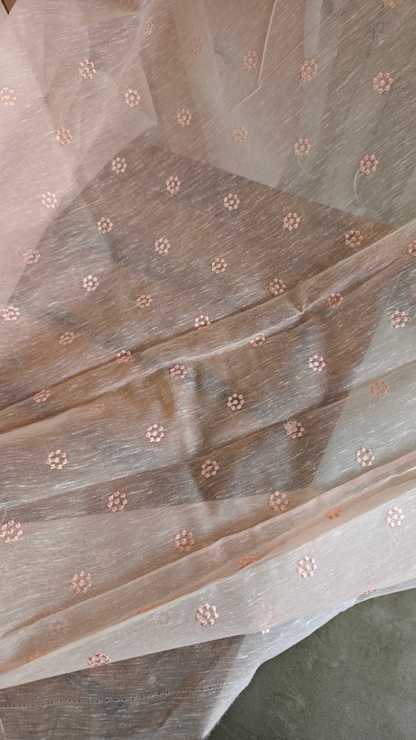 Peach Linen Chanderi Embroidered Saree - RL34
