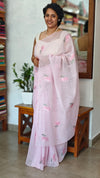 Light Pink Linen Chanderi Embroidered Saree - RL34