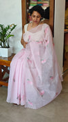 Light Pink Linen Chanderi Embroidered Saree - RL34