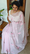 Light Pink Linen Chanderi Embroidered Saree - RL34