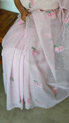 Light Pink Linen Chanderi Embroidered Saree - RL34