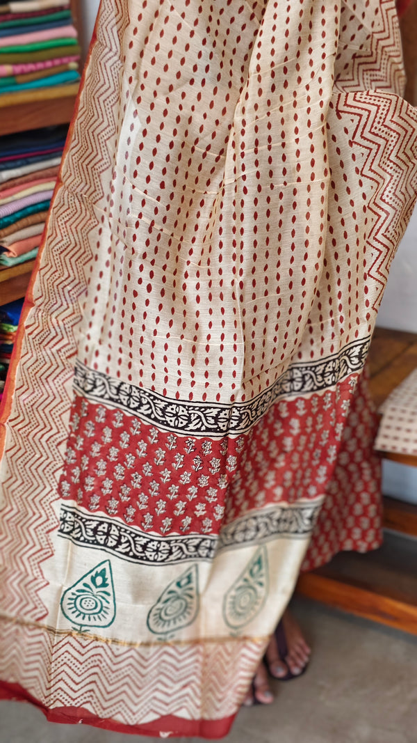 Brick Red and Cream Chanderi Silk Suit - MC059