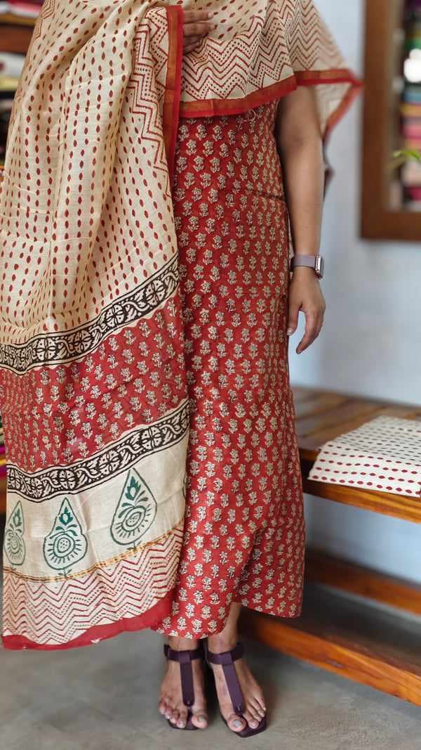 Brick Red and Cream Chanderi Silk Suit - MC059