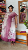 Cream and Orchid Purple Printed Linen Suit