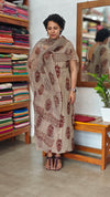 Brown and brick red cotton suit with kota doria dupatta