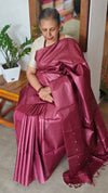 Burgundy Tussar Silk saree