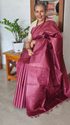 Burgundy Tussar Silk saree