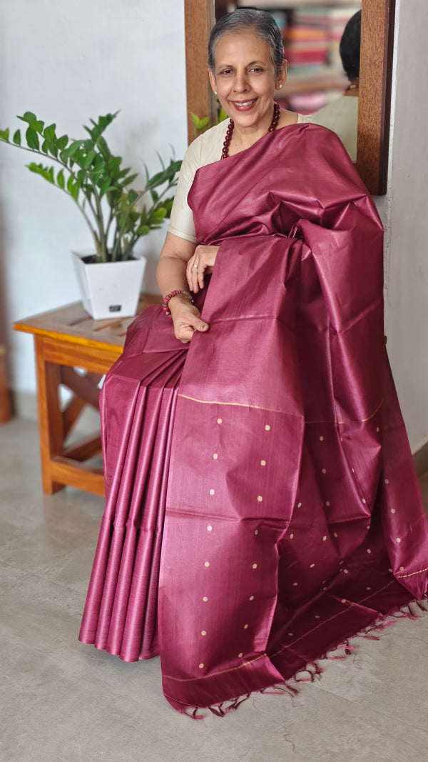 Burgundy Tussar Silk saree