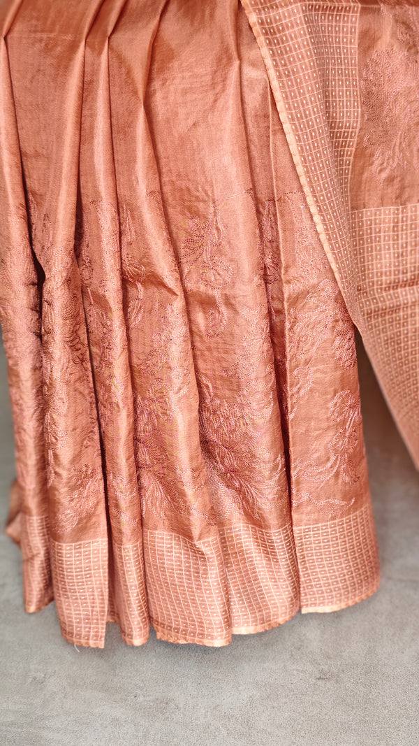 Golden rust embroidered silk saree - 733C