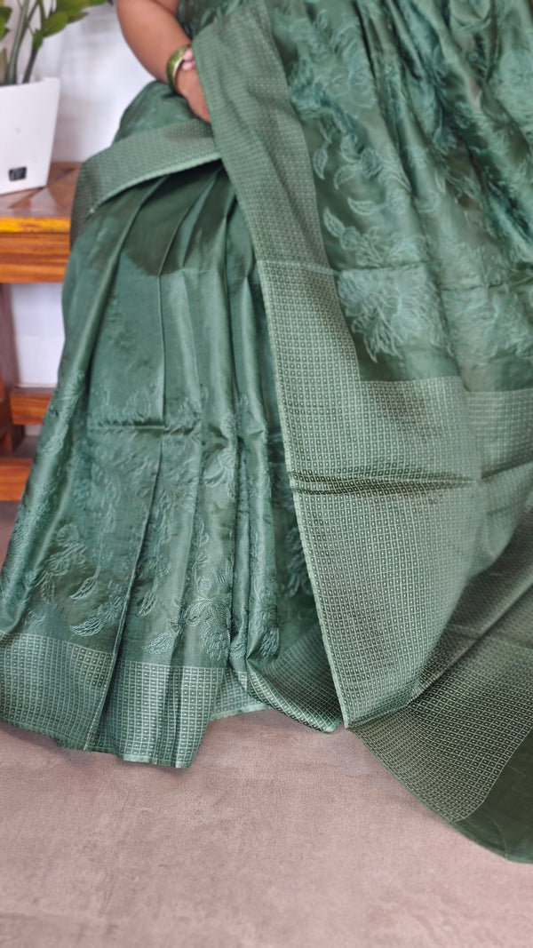 Emerald Green Embroidered Silk Saree - 733C